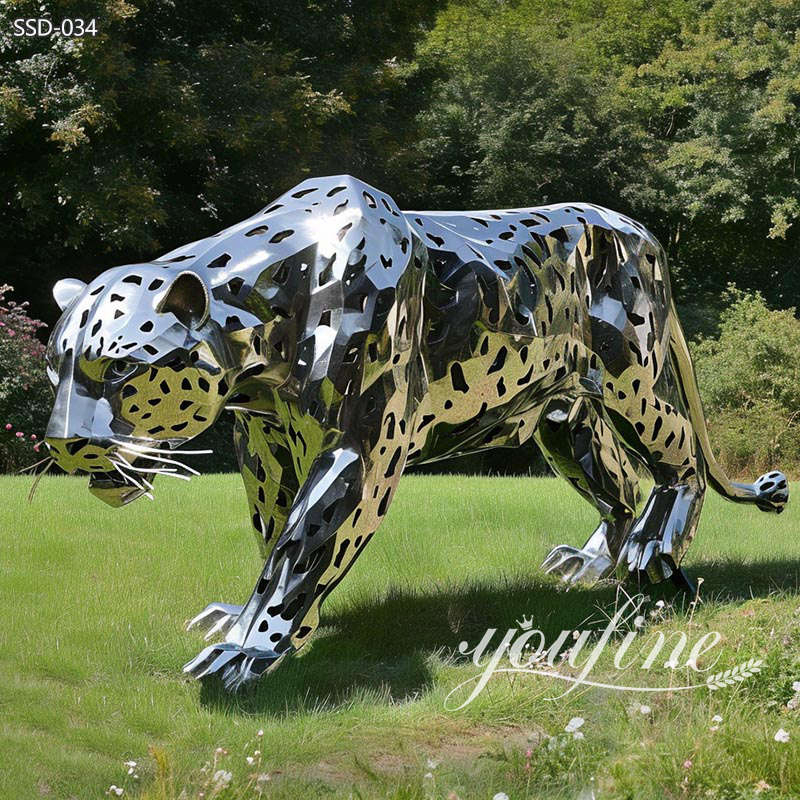 Outdoor Hollowed Metal Leopard Statue -Youfine intended for Prowling Leopard Statue