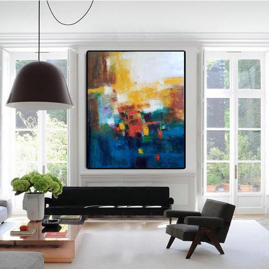Oversized Abstract Canvas Art: Mustard Yellow & Navy Blue Giclee Print ... with regard to 60X36 Inches Teal Contemporary Art Large Modern Art Red White Blue