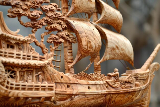 Premium Photo | Wooden Model Ship With Intricate Details Displaying ... within Exploring the Craftsmanship Behind Hand-Painted Wooden Ship Wheels and Starfish Details