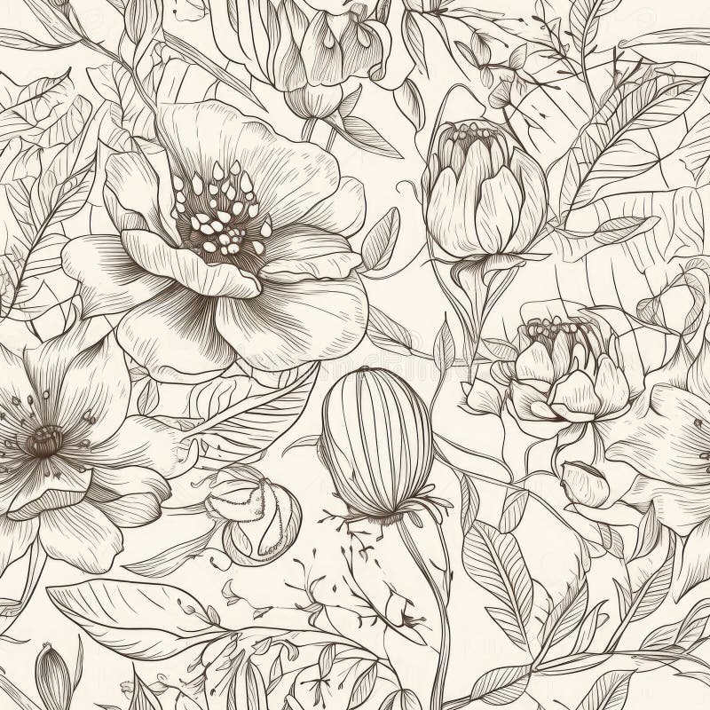 Repeating Floral Pattern Illustration Sketch With Hand Drawn Vintage ... with regard to The Enduring Appeal of Floral Sketch Art Rendered in Durable Metal Mediums