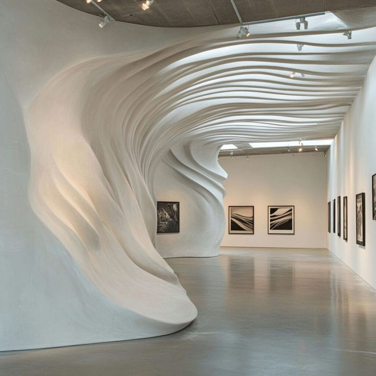 Sculptural Plaster Wall Design | Modern Art Gallery Interiors With ... inside Exploring the Structural Beauty of Sculptural Wall Lighting and Classical Architectural Elements