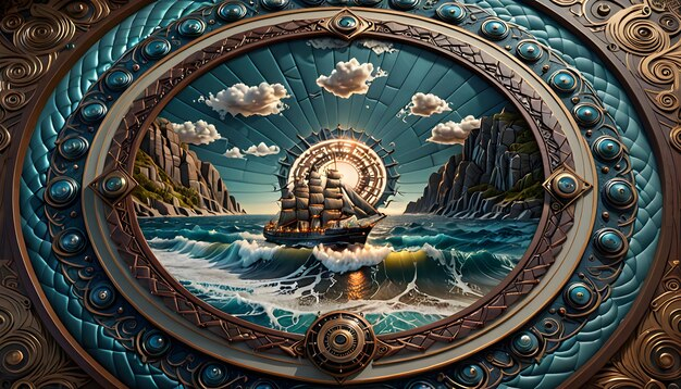 Seascape With Ship In A Circular Frame | Premium Ai-Generated Image with regard to Exploring the Visual Impact of Seascape Art Framed in Circular Formats