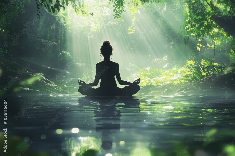 Serene Image Of A Person Sitting In A Peaceful Environment With Closed ... with regard to Floral Reverie - Blossom Adorned Portrait On Wrapped Canvas