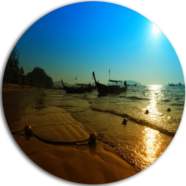 Sunset With Boats In Andaman Sea, Seascape Disc Metal Wall Art, Disc Of ... regarding Riverside Sunset With Wood, Seascape Disc Metal Wall Art, 11"