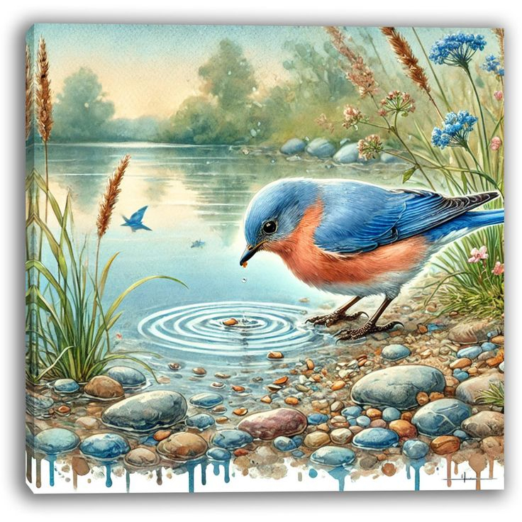 Union Rustic Tranquil Waters - Bluebird At The Lakeside Canvas Print ... intended for Finding Inner Peace Through Tranquil Avian Nature Prints