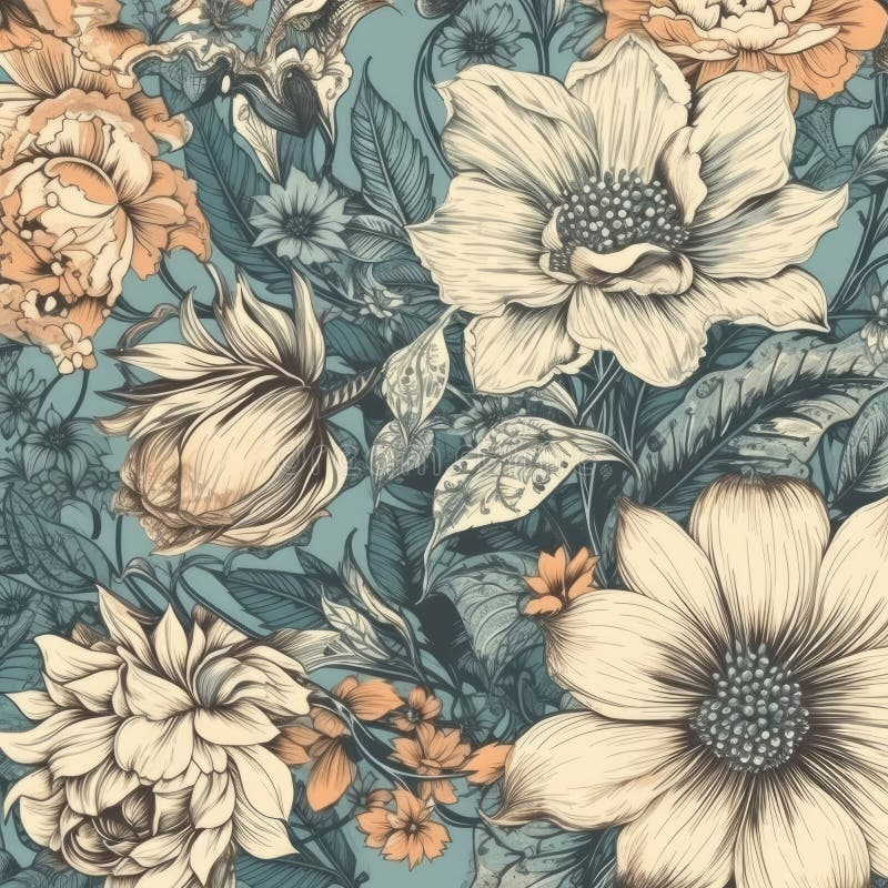 Vintage Floral Pattern Stock Illustration. Illustration Of Nature ... throughout Wonderful Yellow Lily Flower Sketch, Floral Round Metal Wall Art, 11"