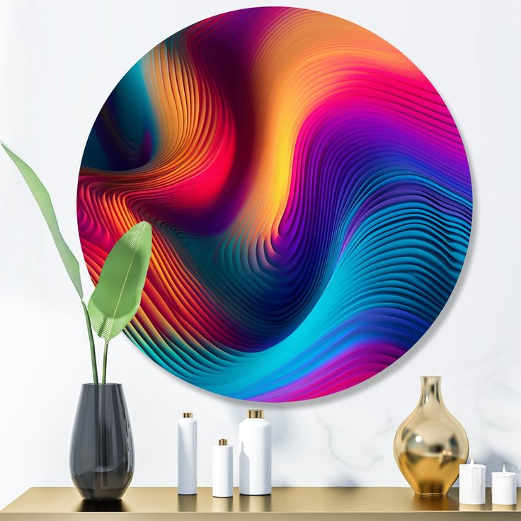 Wall Accents | Round Metal Wall Art, Round Wall Art, Metal Wall Art inside Blue Waves Dancing At Yellow Sunset, Beach Round Wall Art, 11"
