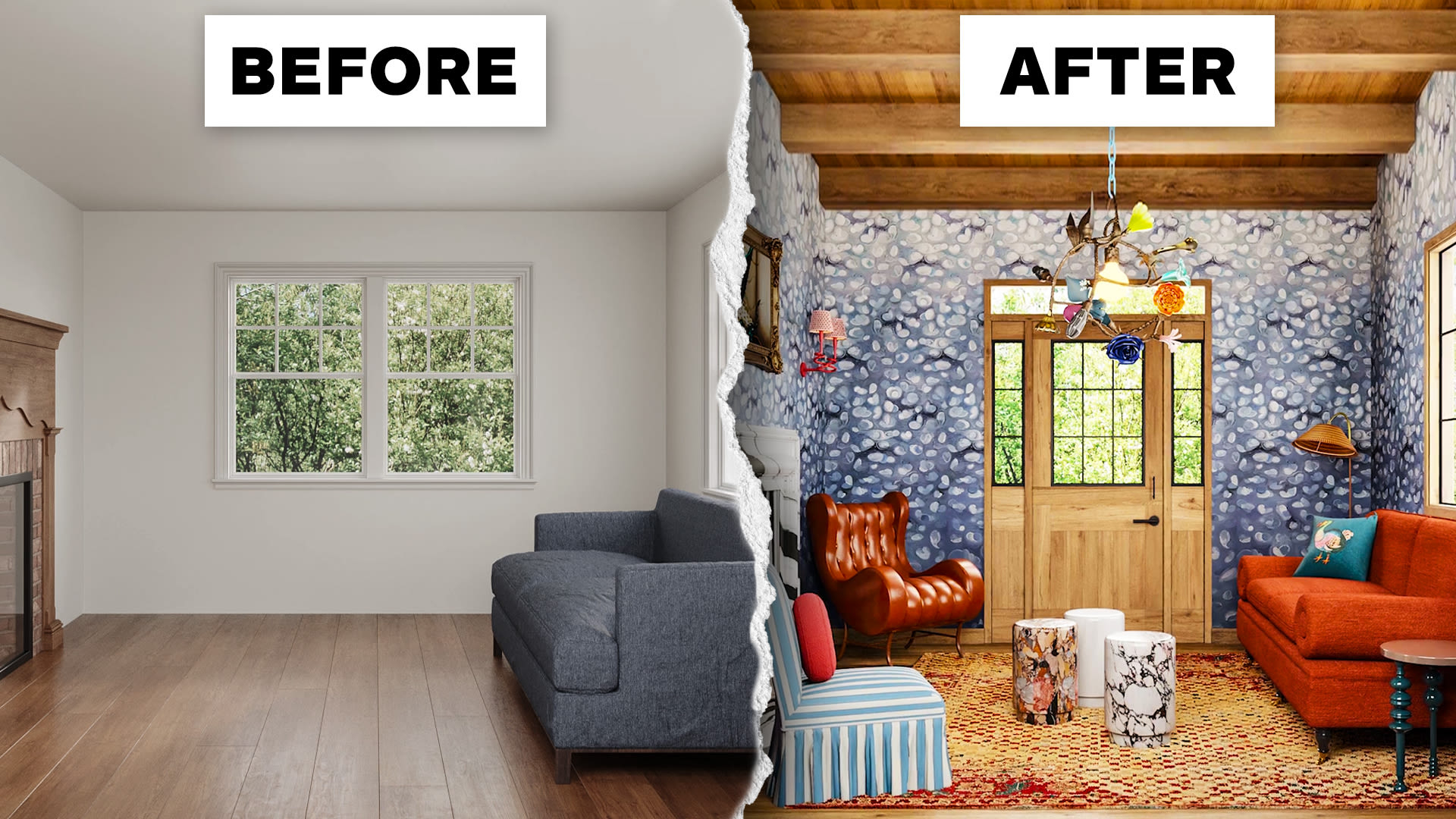 Watch 3 Interior Designers Transform The Same Cozy Living Room | Space ... inside How Large Scale Brushwork Transforms Everyday Living Spaces