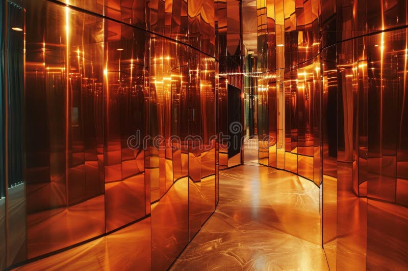 A Room With Mirrored Walls Reflecting Interior Lights, Creating An ... intended for Blanche Wall Accent, Multicolor Texture