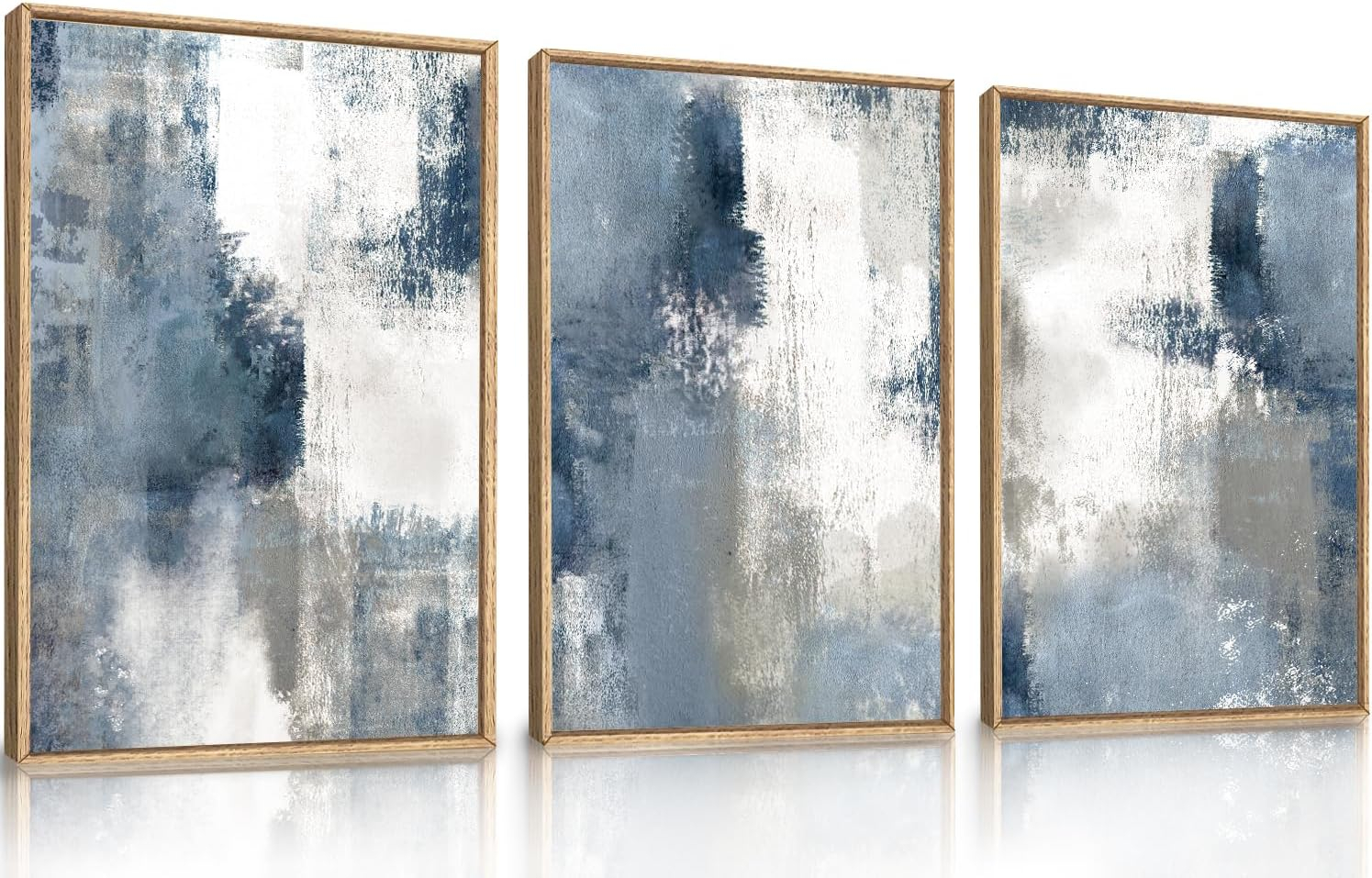 Amazon.com: Lhiuem Large Abstract Brush Strokes Framed Canvas Wall Art ... intended for "Blue Falls" Hand Painted Canvas Art, 60"X20"