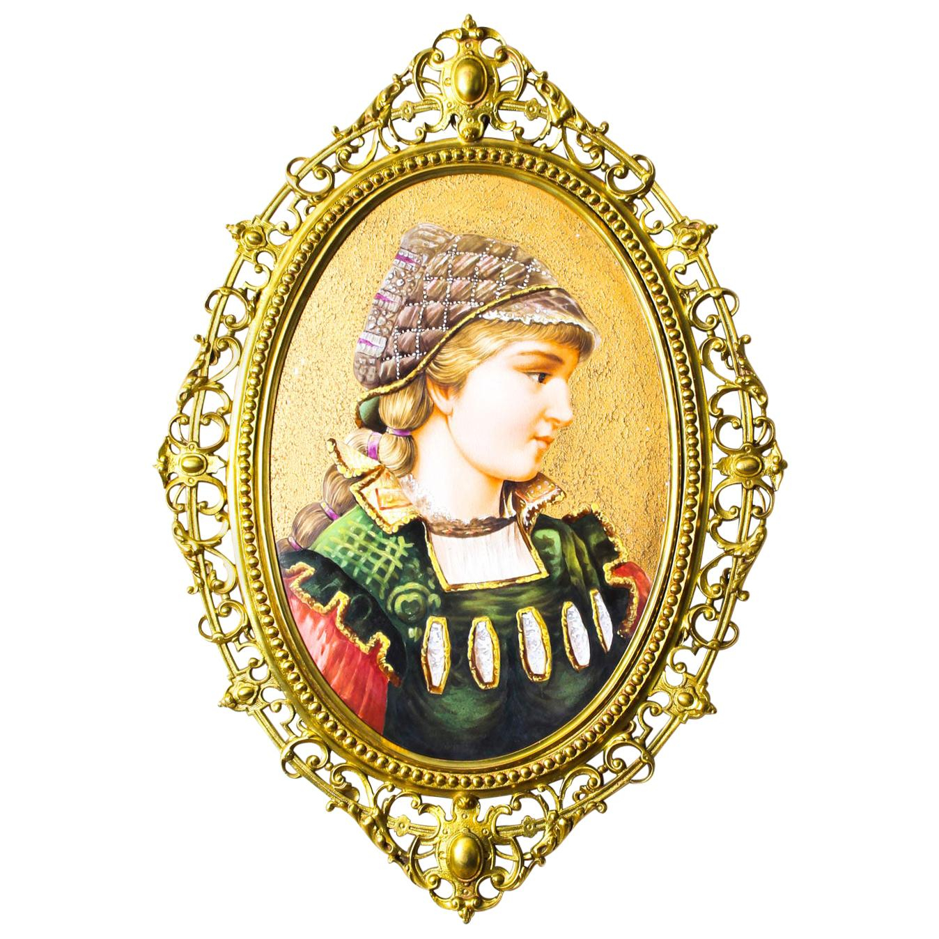 Antique Berlin Oval Porcelain Plaque Young Woman Ormolu Frame, 19Th ... pertaining to Oval Plauque Female 32 Wall D̩cor