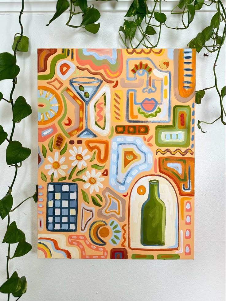 Why Contemporary Collectors Are Talking About Wine Party III Orange Abstract Table 18 X 24 Original Painting