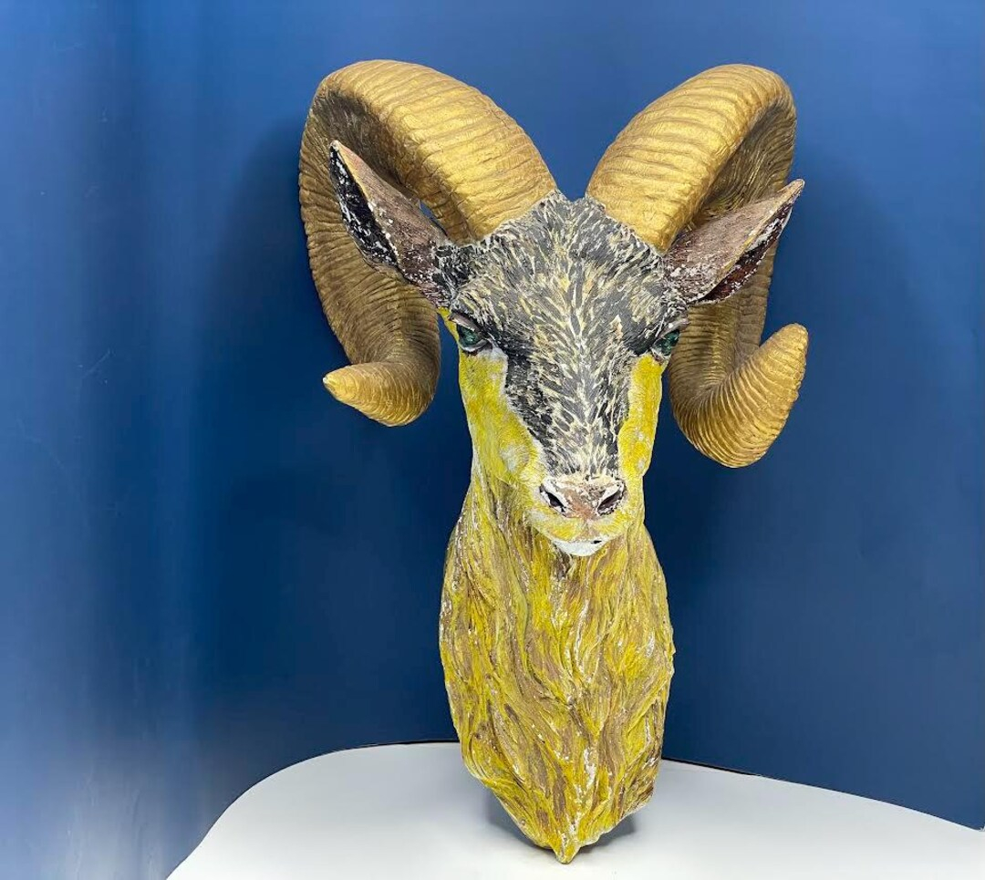 Bighorn Sheep Ram Head Wall Mount Sculpture - Etsy with regard to Sheep Resin Horn Wall Mount