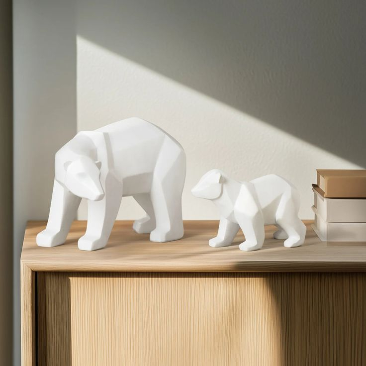 Carved Resin Angle Polar Bear Sculptures (Set Of 2) | Ourso Ourson ... throughout Faux Mini Bear Resin Wall Decor, Silver