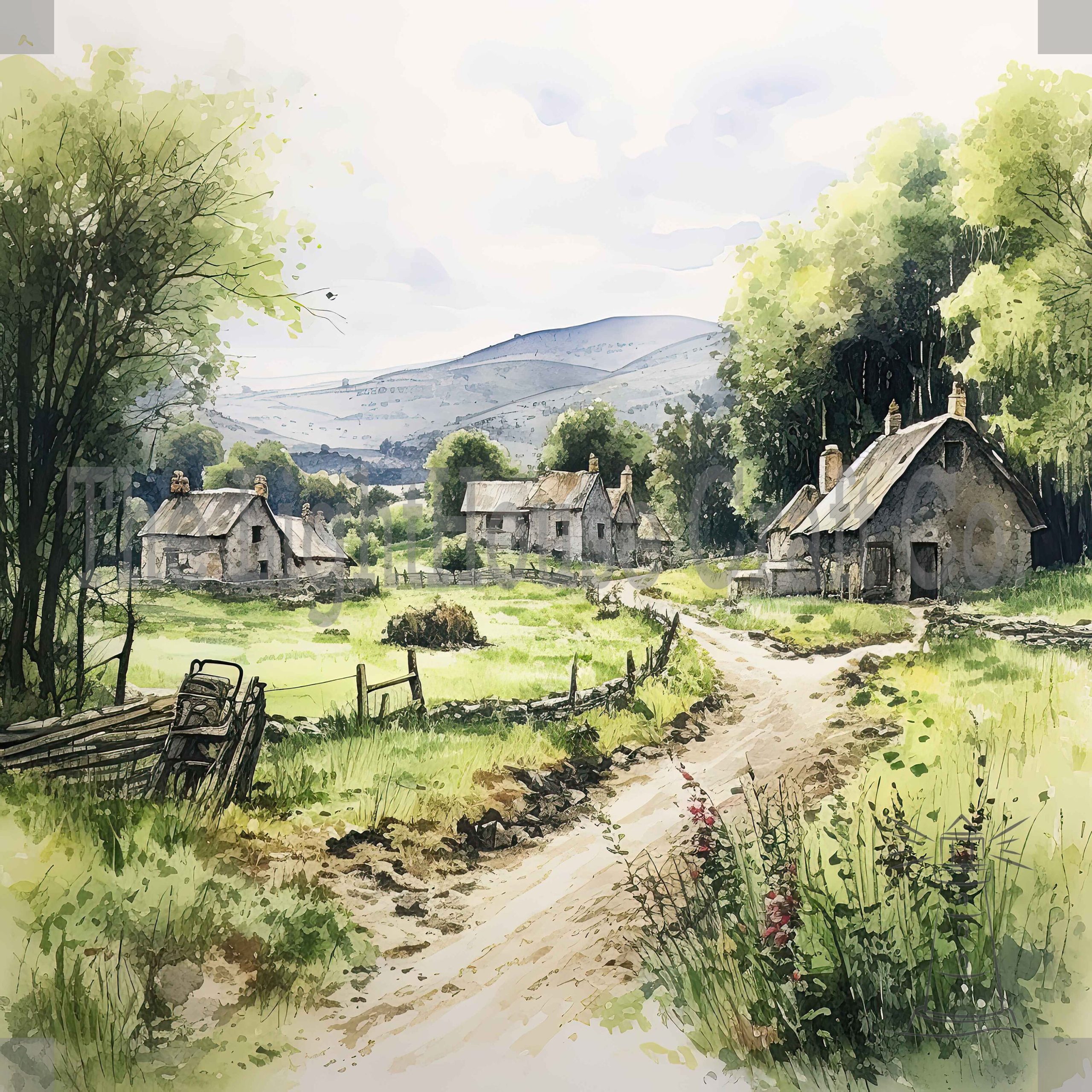 Countryside Village Scenes Clip Art 12 High Quality Jpgs - Digital ... intended for Tracing the Evolution of Italian Born Artist H Hargrove and His American Countryside Scenes