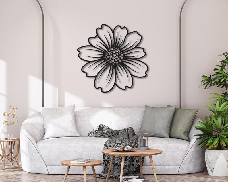 Daisy Flower Metal Wall Art, Minimalist Floral Metal Wall Decor ... throughout Champagne Leaves Modern Art, Set Of 3 Designed By Grace Feyock