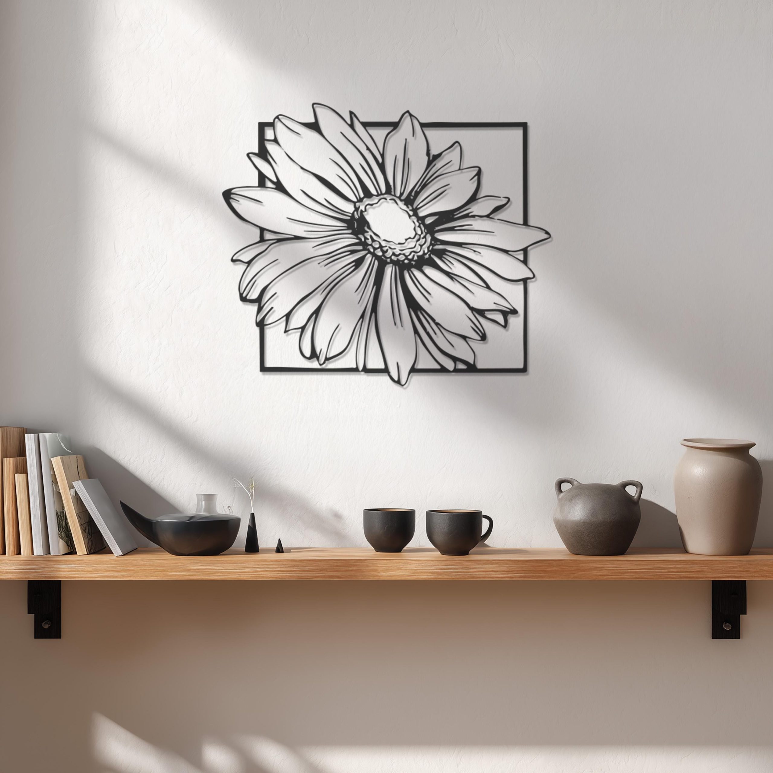 Daisy Flower Metal Wall Art, Modern Floral Wall Decor, Line Art Flower ... with Champagne Leaves Modern Art, Set Of 3 Designed By Grace Feyock