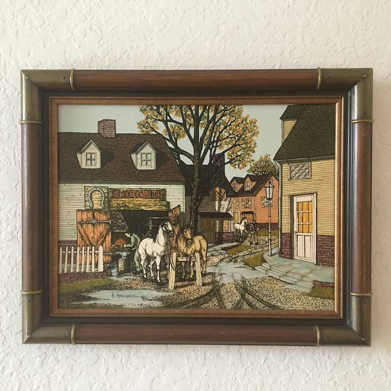 H. Hargrove Vintage Signed Oil On Canvas Serigraph Of Blacksmith Shop ... throughout Tracing the Evolution of Italian Born Artist H Hargrove and His American Countryside Scenes
