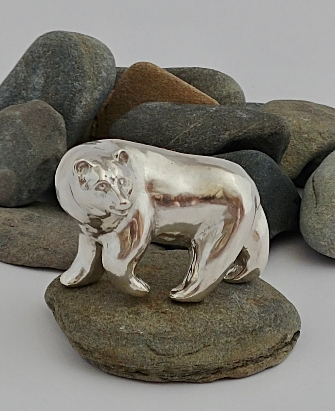 Handmade Sterling Silver Bear Sculpture: Mini Spirit Animal Art - Etsy within Faux Mini Bear Resin Wall Decor, Silver