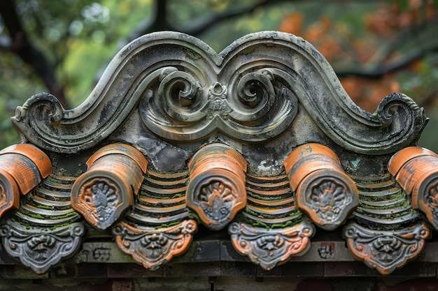 Intricate Detail Of Traditional Roof Tiles On Historic Building ... with Greenman Frank Plaque 11, Architectural Friezes,Traceries And Tiles