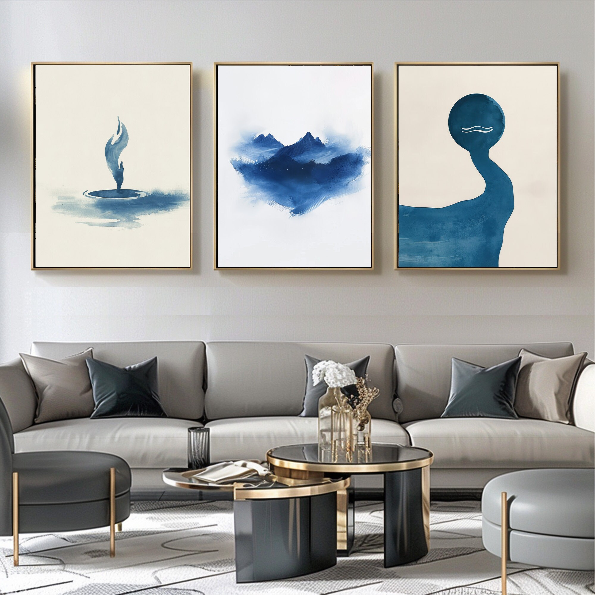 Minimalist Breathwork Wall Art | Deep Blue Breath Symbol | Digital ... pertaining to Breathing Life Into Minimalist Spaces With Large Scale Verdant Artwork