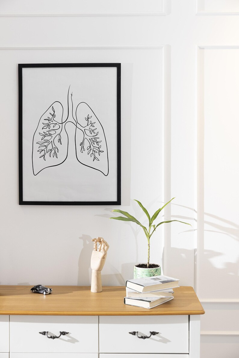 Minimalist Lung Anatomy Print, Human Respiratory System Artwork ... within "Green" Abstract Painting, 64"X32"