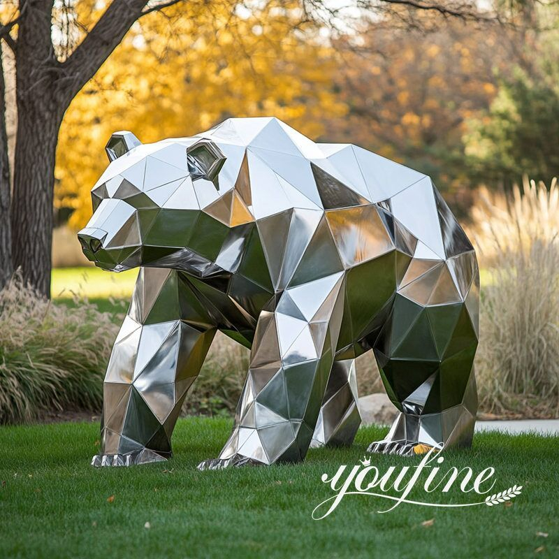 Modern Life Size Polygon Bear Metal Sculpture | Metal Sculpture ... in How Designers Use Silver Resin Bear Sculptures to Soften Modern Minimalist Spaces