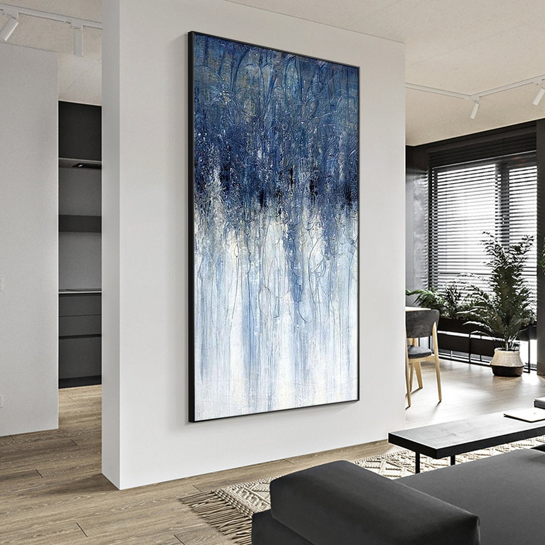Navy Blue Abstract Painting Textured Art Blue White Abstract Painting ... within How Original Brushstrokes Transform a Living Space Through the 60 Inch Blue Falls Canvas