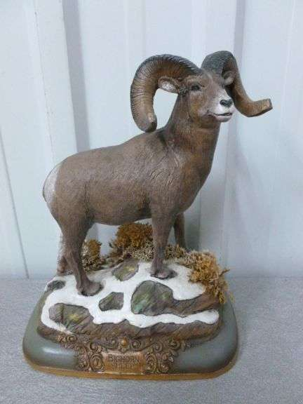 Nice 1987 Frank Dougherty " Bighorn Sheep " Bottom Signed Cold Cast ... pertaining to Sheep Resin Horn Wall Mount