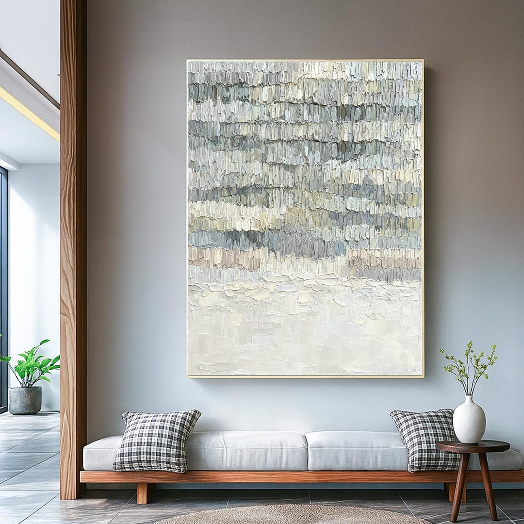 Original Abstract Textured Oil Painting On Canvas,Large Soft Blue Beige ... with regard to How Original Brushstrokes Transform a Living Space Through the 60 Inch Blue Falls Canvas