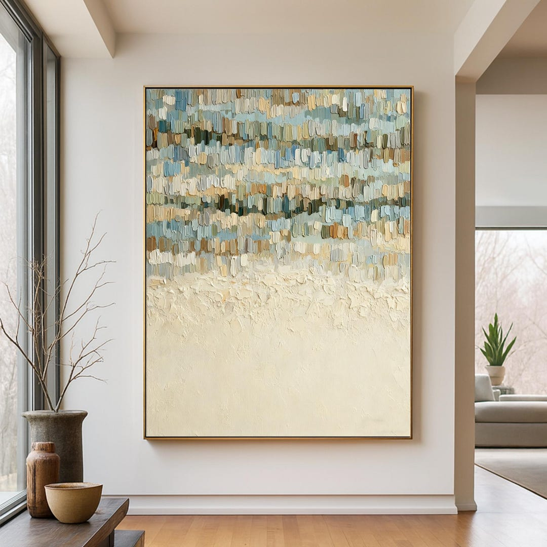 How Original Brushstrokes Transform a Living Space Through the 60 Inch Blue Falls Canvas