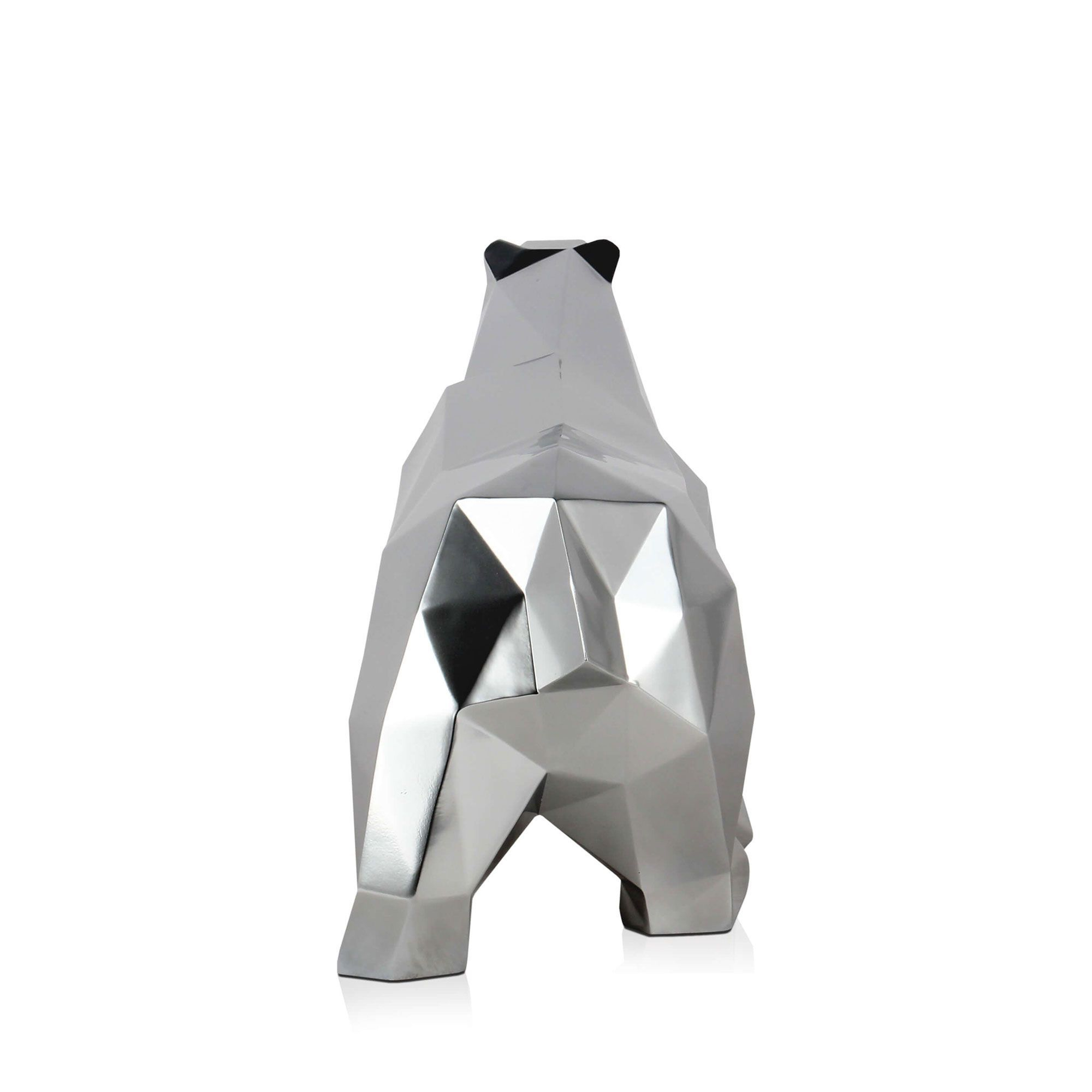 Polygon Polar Bear 25Cm Silver Resin Indoor Sculpture inside Faux Mini Bear Resin Wall Decor, Silver