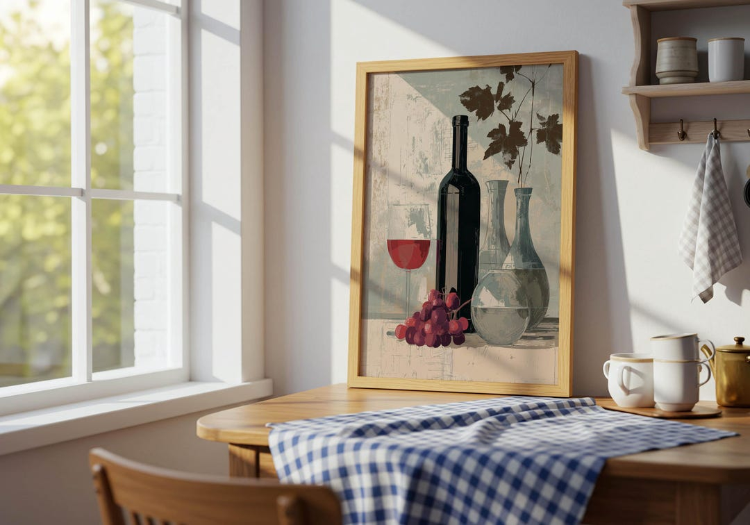 Printable Wall Art – Wine-Themed Abstract Art For Dining Decor, Mid ... pertaining to Wine And Friends - 3D Wall Art - Home Decor