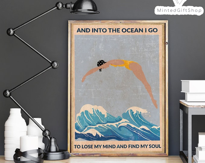 Swimming And Into The Ocean I Go To Lose My Mind And Find My Soul ... for Sea Star Pink Blue Starfish Wall Decor 9 Inch Resin Plaque