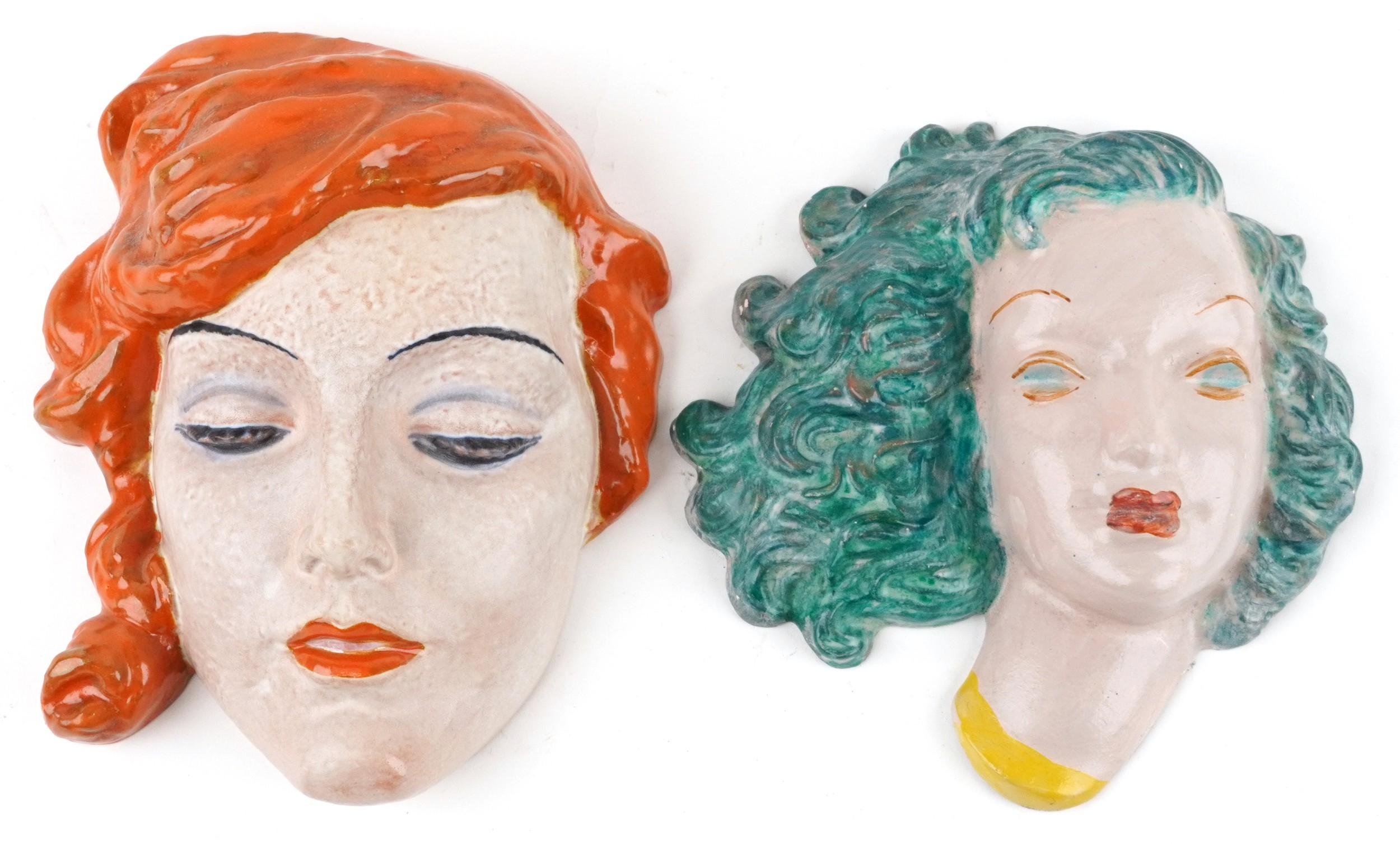 Two Art Deco Pottery Wall Masks In The Manner Of Goldscheide ... for Ugly Man Mask Wall D̩cor