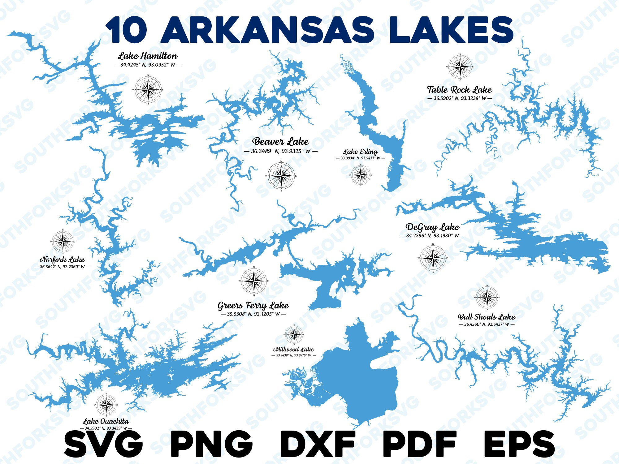 10 Arkansas Lake Maps W/ Compass &amp; Gps Coordinate Mid Size Bundle Svg ... throughout Mapping Your Adventure A Detailed Look at the Arkansas-Wood Lake Map