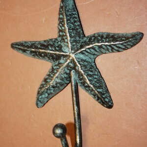 5 Beach House Decor Gift Antiqued Look Mermaid Starfish Wall Hooks Cast ... intended for Brown Mermaid With Starfish Wall Decor Cast Iron 11.25 Inches
