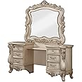 Amazon.com: Acme Gorsedd 6-Drawer Wooden Vanity Desk And Mirror In ... regarding Acmegorsedd Wooden Arched Mirror In Gold Ivory