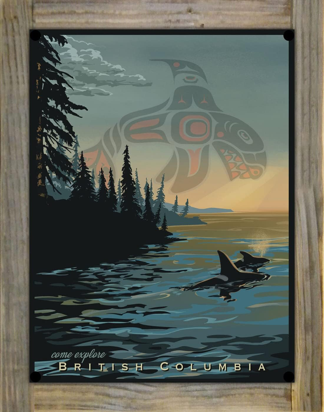 Amazon.com: Explore British Columbia Orcas Metal Print On Reclaimed ... for Backcountry Wood-Mounted Metal Print By Illustrator Sassan Filsoof, 10.5"X13.5"