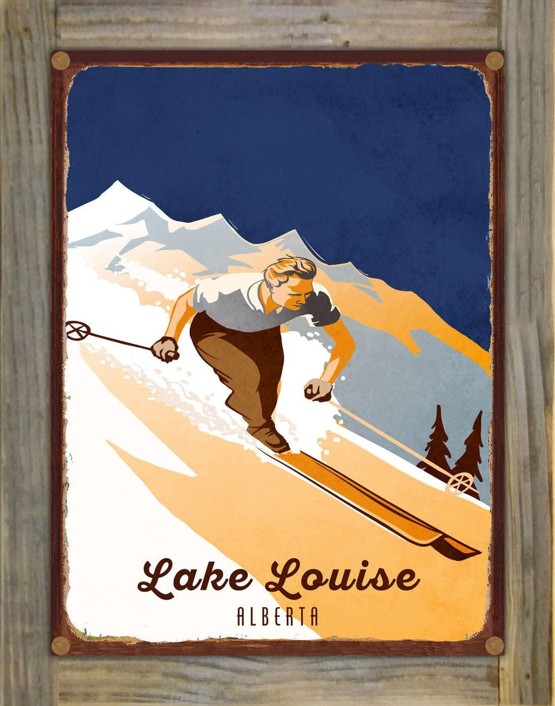 Amazon.com: Lake Louise Alberta Classic Downhill Vintage Skier Rustic ... in Backcountry Metal Prints Preserving Nature Through Art