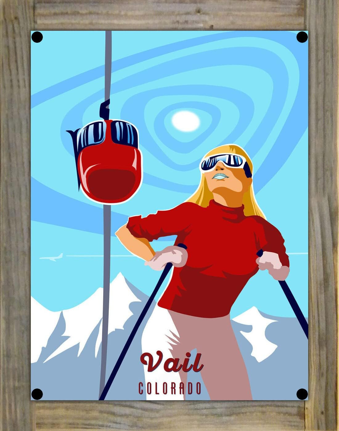 Amazon.com: Northwest Art Mall Vail Colorado Retro Ski Bunny Metal ... intended for Backcountry Wood-Mounted Metal Print By Illustrator Sassan Filsoof, 10.5"X13.5"