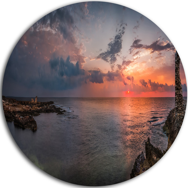 Ancient Ruins And Beach Panorama, Beach Round Wall Art, Disc Of 11 Inch ... with regard to Unveiling the Beauty of Ancient Ruins at Beach Sunset Locations