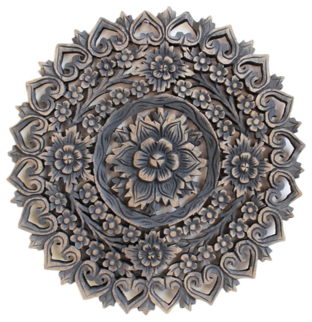 Antique Burn Carved Medallion Panel 18" - French Country - Wall Accents ... in Antique Burn Triangle Carved Panel Medium