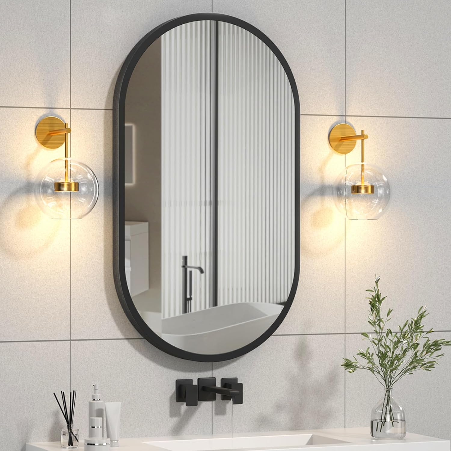Auction Detail within Bowery Hill Contemporary Metal Oval Wall Glass Mirror