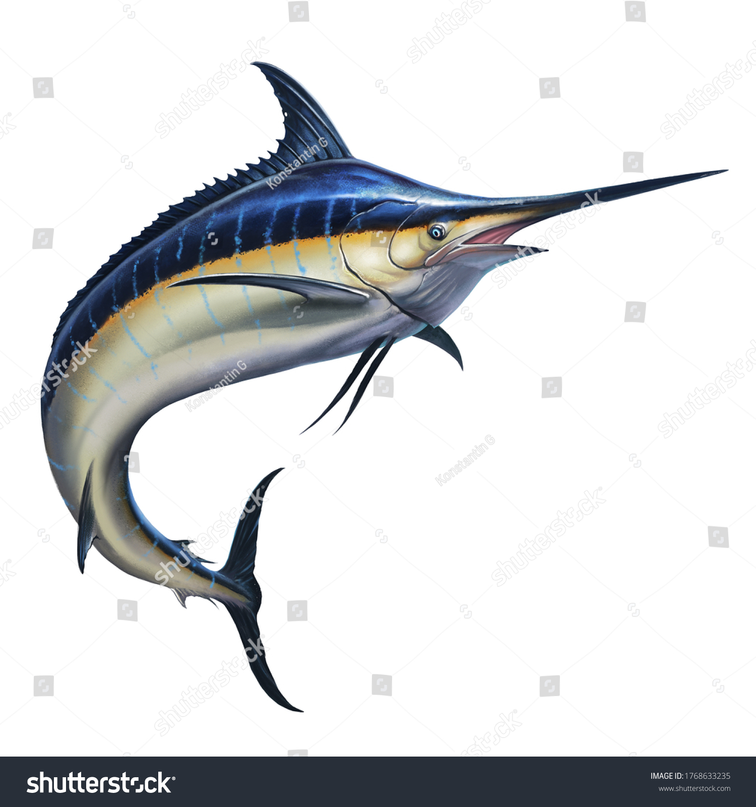 Baby Blue Marlin Fish within Blue Marlin Fish, Silver Leaf