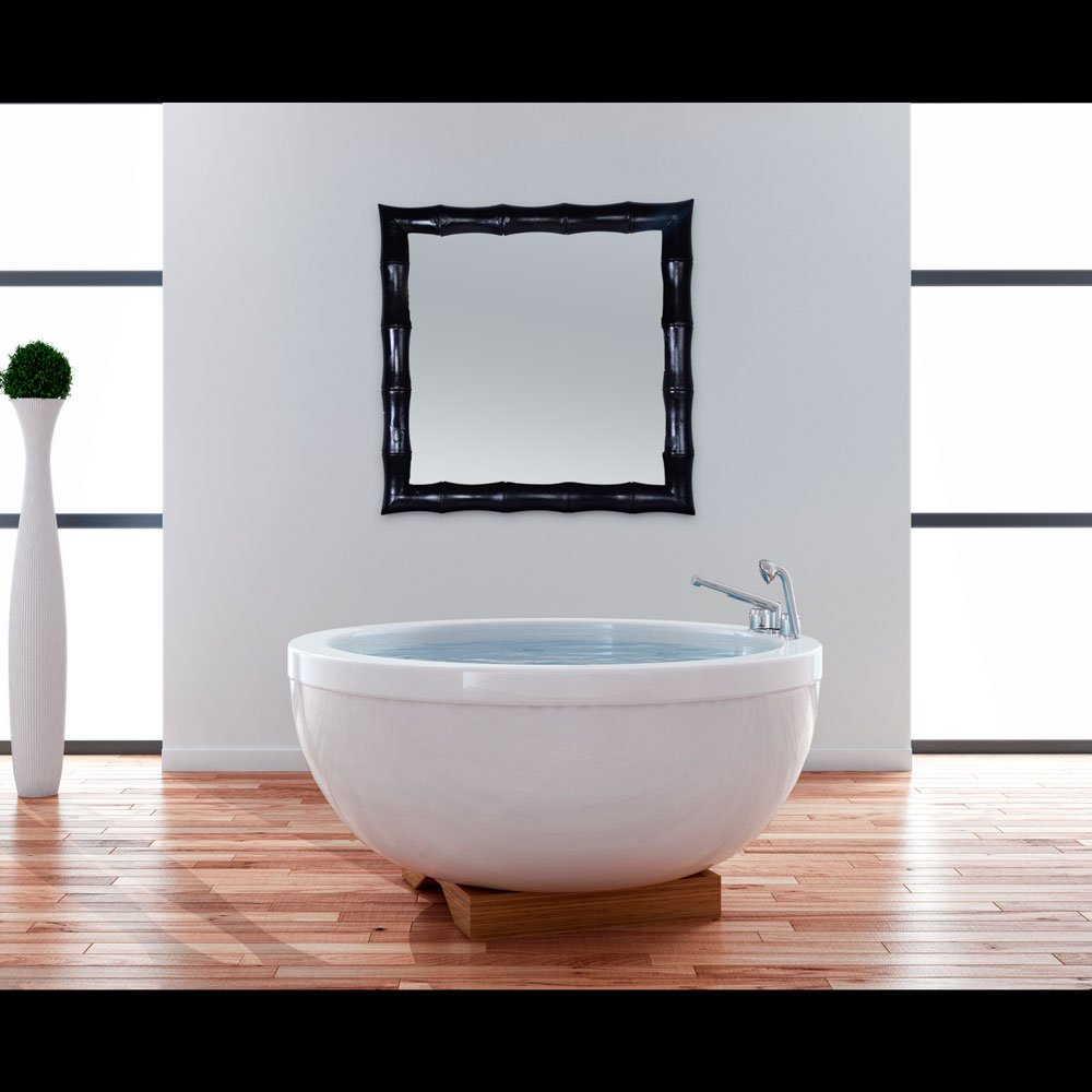 Bamboo Hand Carved Black Square Mirror | Luxe Mirrors pertaining to Bamboo Square Wall Mirror, Natural, Black