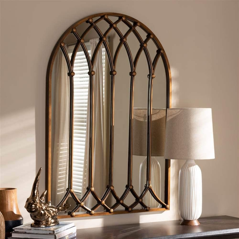 Baxton Studio Freja Vintage Farmhouse Antique Bronze Finished Arched ... pertaining to Baxton Studio Vintage Farmhouse Silver Finished Arched Window Wall Mirror