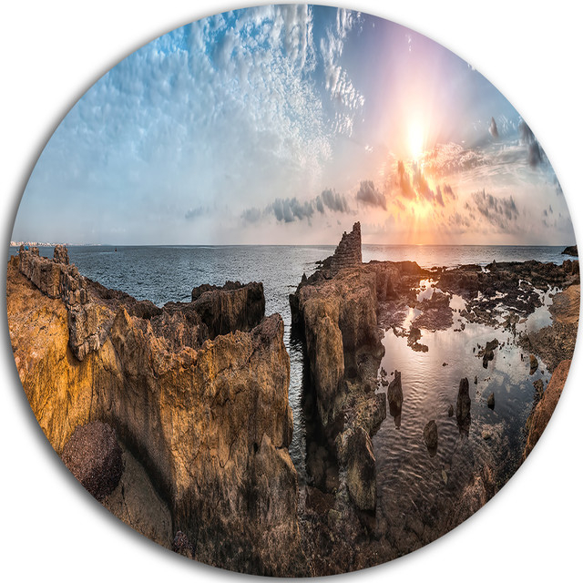 Beach With Ancient Ruins Panorama, Landscape Round Wall Art, Disc Of 11 ... with regard to Unveiling the Beauty of Ancient Ruins at Beach Sunset Locations