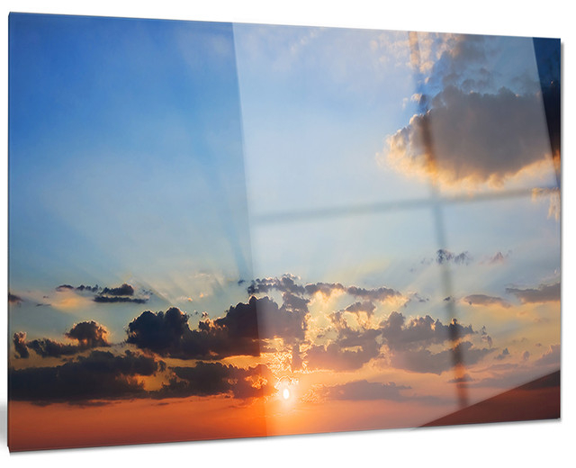 "Beautiful Cloudy Sunset Panorama" Metal Wall Art, 28"X12 ... in The Emotional Resonance of Clear Blue Sky and Ocean Sunset Art