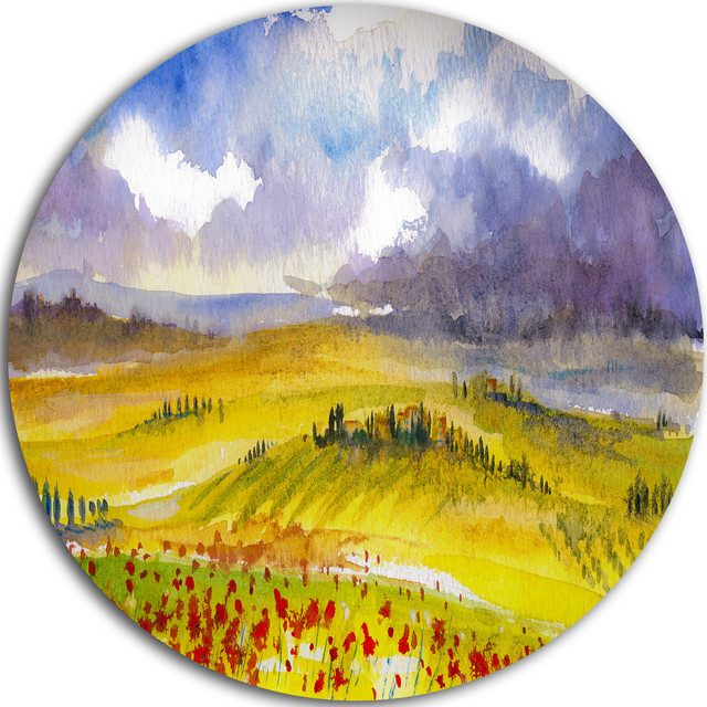 Beautiful Tuscan Hills Italy, Landscape Disc Metal Wall Art, Disc Of 11 ... with Beautiful Green Pasture On Sunrise, Landscape Disc Metal Wall Art, 11"